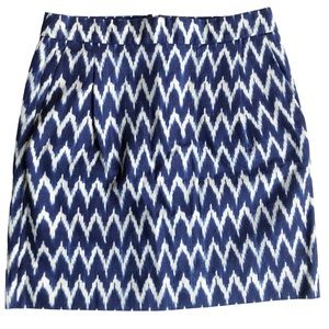 J.Crew Ikat Mini Skirt Blue Ivory Chevron Print Cotton Size 0 Preppy Summer